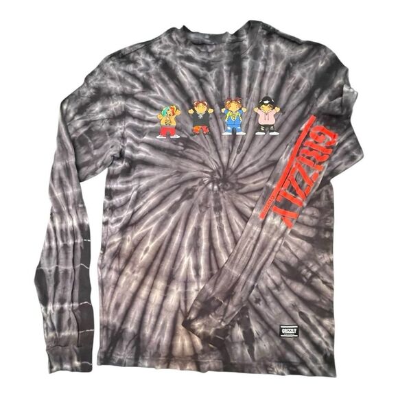 Black and Red Long Sleeve Graphic Tee with Spiral Design by Grizzly - Picture 1 of 3